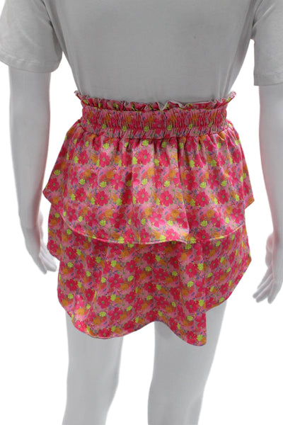 Love Shack Fancy Women Pink Floral A-Line Skirt Polyester Drawstring Size M