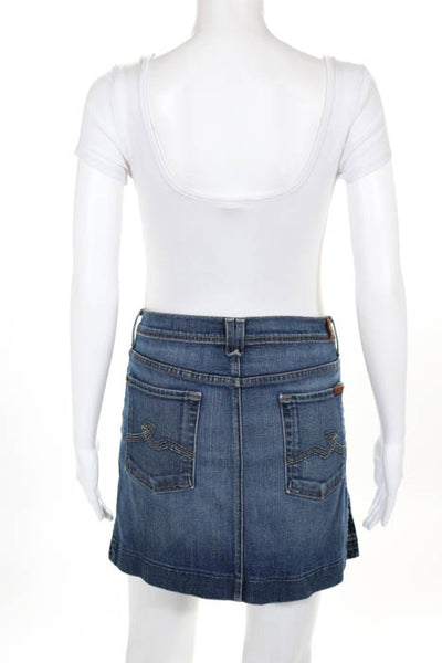 7 For All Mankind Blue Cotton Five Pocket Denim Skirt Size 31