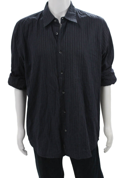 Calvin Klein Mens Cotton Striped Print Button Down Shirt Black Size L