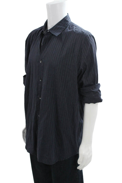 Calvin Klein Mens Cotton Striped Print Button Down Shirt Black Size L