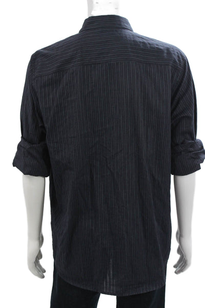 Calvin Klein Mens Cotton Striped Print Button Down Shirt Black Size L