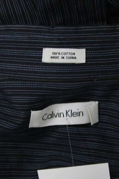 Calvin Klein Mens Cotton Striped Print Button Down Shirt Black Size L