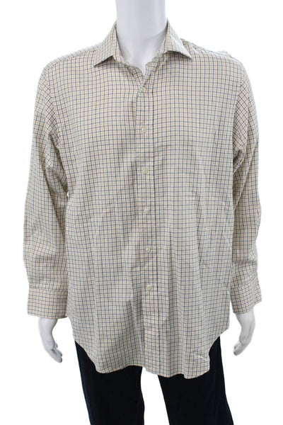 Polo Ralph Lauren Mens Cotton Geometric Print Button Down Shirt White Size 16
