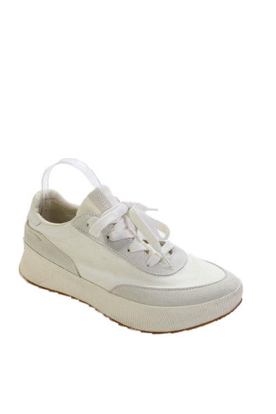 Sorel Womens Lace Up Suede Trim Canvas Low Top Sneakers White Size 10.5