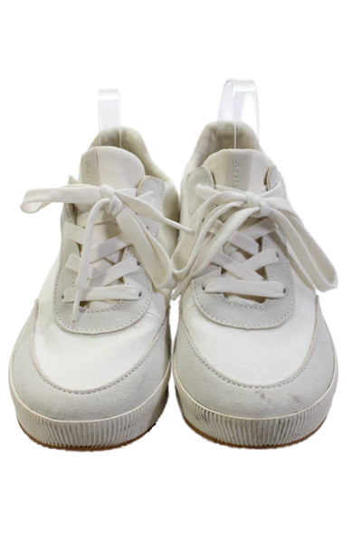 Sorel Womens Lace Up Suede Trim Canvas Low Top Sneakers White Size 10.5