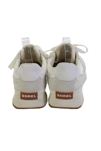Sorel Womens Lace Up Suede Trim Canvas Low Top Sneakers White Size 10.5