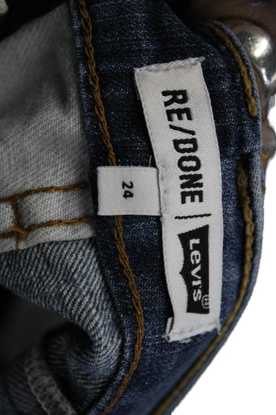 Re/Done Women Cut-Off Patchwork Cotton Blue Button Shorts Size 24