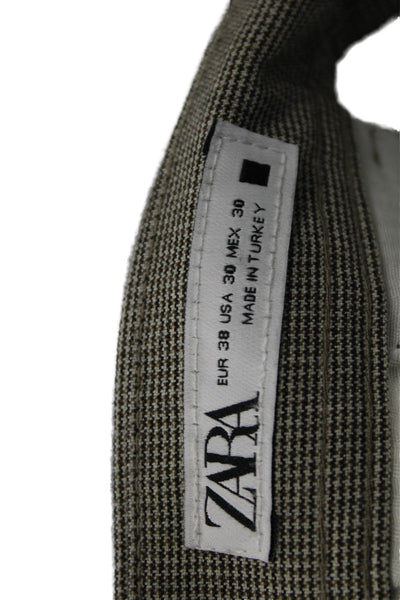 Zara Mens Gray Check Dress Pants Polyester Button Closure Size 30