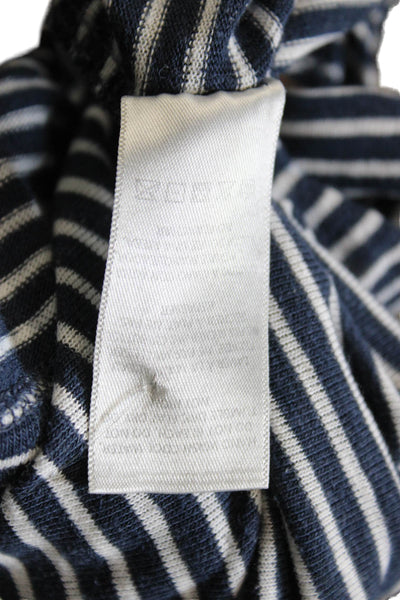 ONIA Mens Linen Striped Polo Shirt Navy Blue White Size Medium