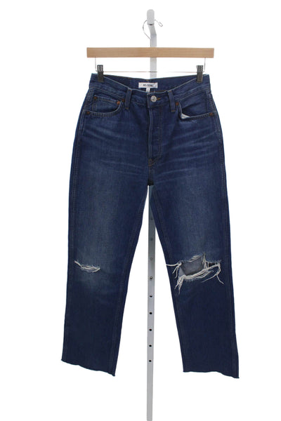 Re/Done Women Straight Jeans Blue Low Rise Button 100% Cotton Size 26