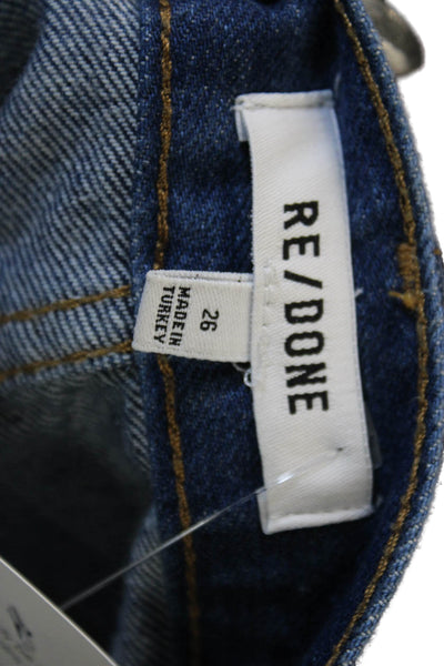 Re/Done Women Straight Jeans Blue Low Rise Button 100% Cotton Size 26