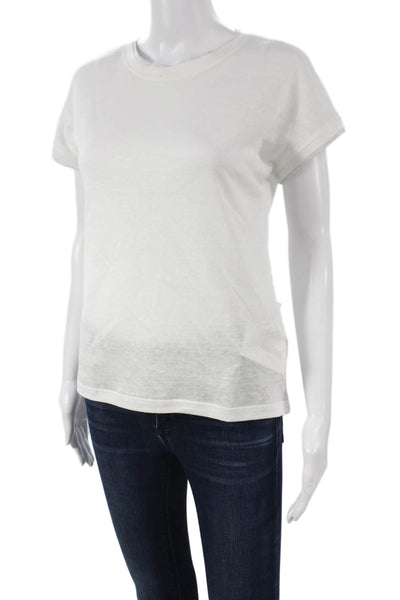 ELEVENTY Womens Basic White Linen Round Neck Short Sleeve T-Shirt Size S