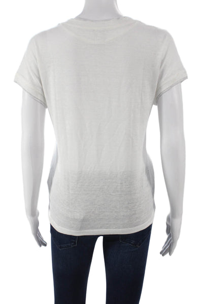 ELEVENTY Womens Basic White Linen Round Neck Short Sleeve T-Shirt Size S