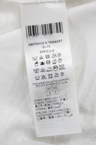 ELEVENTY Womens Basic White Linen Round Neck Short Sleeve T-Shirt Size S