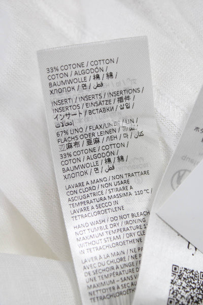 ELEVENTY Womens Basic White Linen Round Neck Short Sleeve T-Shirt Size S