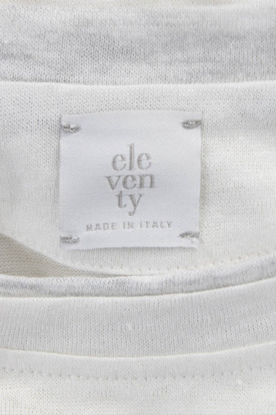ELEVENTY Womens Basic White Linen Round Neck Short Sleeve T-Shirt Size S