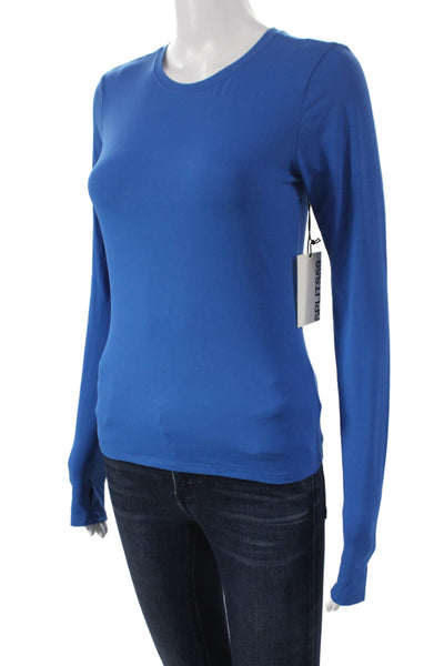 Splits 59 Womens Basic Long Sleeve Crew Neck Blue Spandex T-Shirt Size S