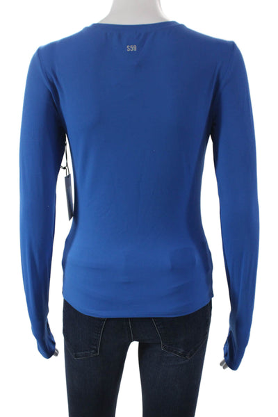 Splits 59 Womens Basic Long Sleeve Crew Neck Blue Spandex T-Shirt Size S