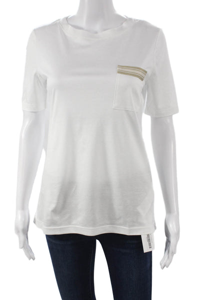 ELEVENTY Women Basic White Lyocell Crewneck Short Sleeve T-Shirt Size M