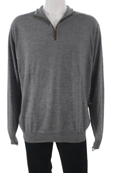 Peter Millar Mens Gray Merino Wool Mock Neck Pullover Sweater Size L