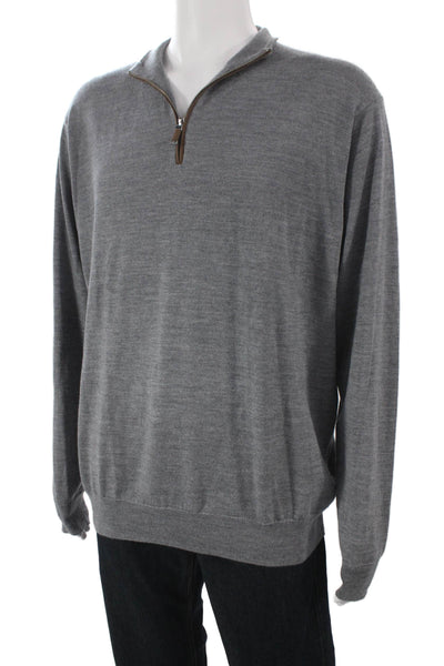 Peter Millar Mens Gray Merino Wool Mock Neck Pullover Sweater Size L