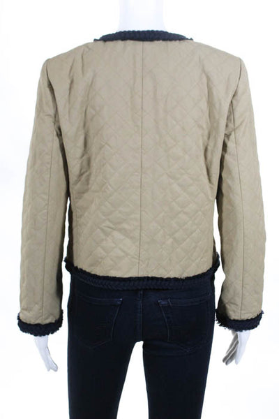 J Crew Beige Blue Trim Long Sleeve Clasp Closure Jacket Size 6