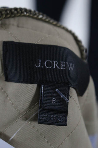 J Crew Beige Blue Trim Long Sleeve Clasp Closure Jacket Size 6