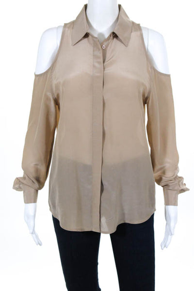 Equipment Femme Beige Silk Long Sleeve Cold Shoulder Blouse Size Small