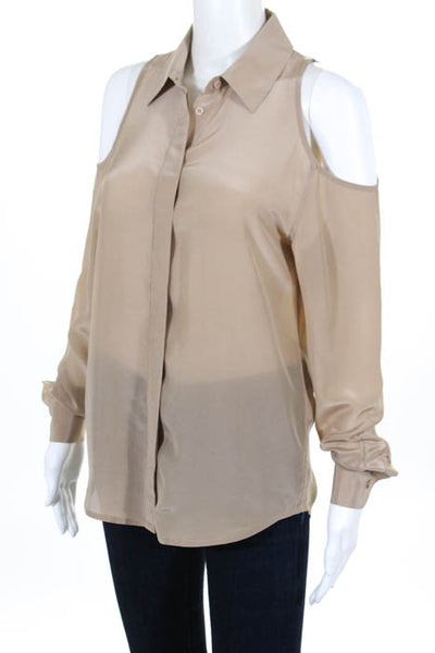 Equipment Femme Beige Silk Long Sleeve Cold Shoulder Blouse Size Small