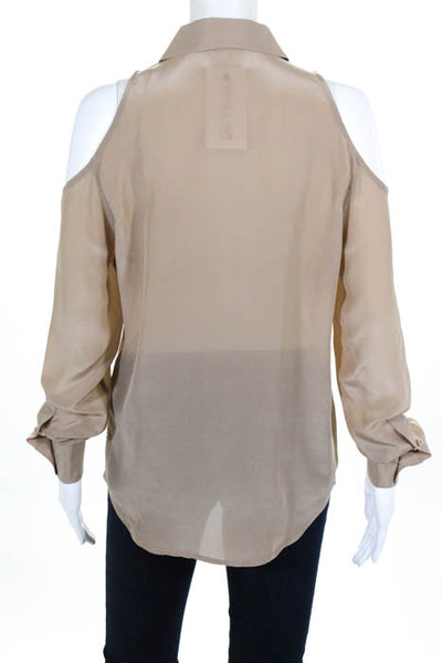 Equipment Femme Beige Silk Long Sleeve Cold Shoulder Blouse Size Small