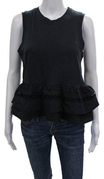 Cinq A Sept Women Sleeveless Cotton Crew Neck Blouse Black Pullover Size M