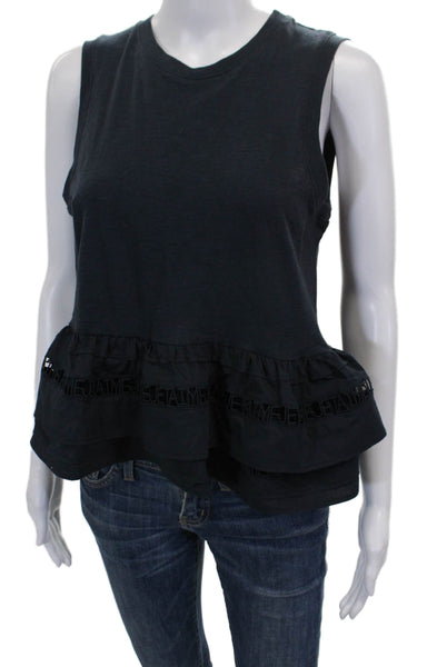 Cinq A Sept Women Sleeveless Cotton Crew Neck Blouse Black Pullover Size M