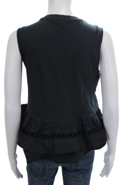 Cinq A Sept Women Sleeveless Cotton Crew Neck Blouse Black Pullover Size M