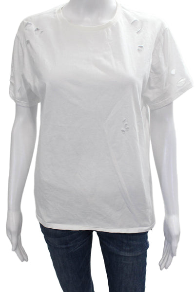 Cynthia Rowley Women Basic White Cotton Crew Neck Short Sleeve T-Shirt Size L