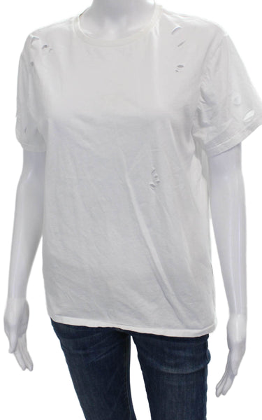 Cynthia Rowley Women Basic White Cotton Crew Neck Short Sleeve T-Shirt Size L