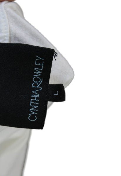 Cynthia Rowley Women Basic White Cotton Crew Neck Short Sleeve T-Shirt Size L