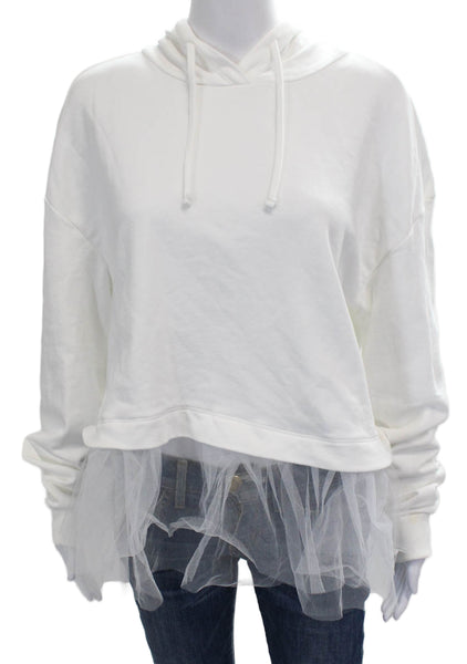 Pilcro Anthropologie Women Pullover Hoodie White Cotton Long Sleeve Size L
