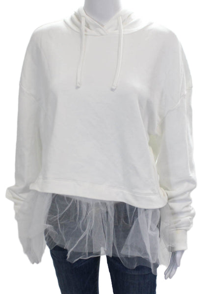 Pilcro Anthropologie Women Pullover Hoodie White Cotton Long Sleeve Size L