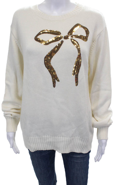 Beach Riot Womens Pullover Sweater Ivory Crew Neck Long Sleeve Nylon Size M