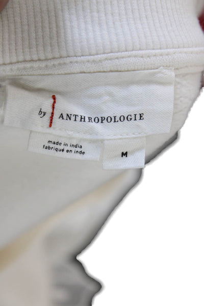 Anthropologie Womens Ivory Floral Cotton Crewneck Tee Size M