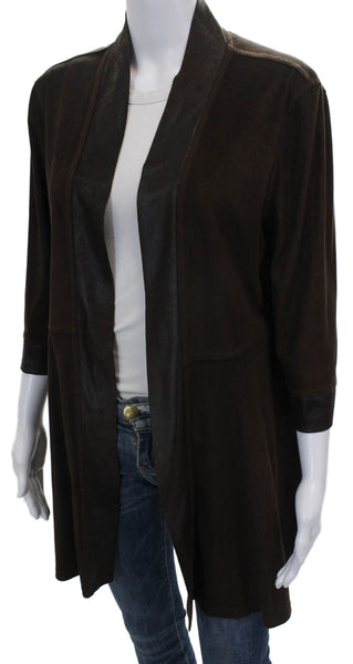 Joseph Ribkoff Women Basic Jacket Faux Suede Brown 3/4 Sleeve Size 14