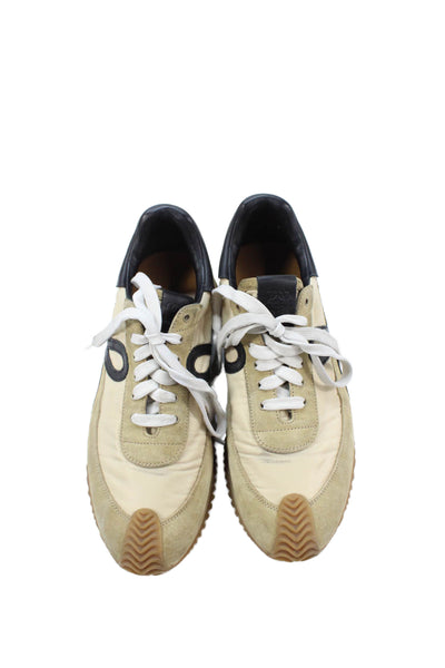 Loewe Womens Colorblock Suede Panel Sneaker Beige Size 11