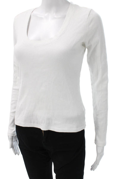 Z Supply Womens Basic Scoop Neck Long Sleeve Blouse White Cotton Blend Size S