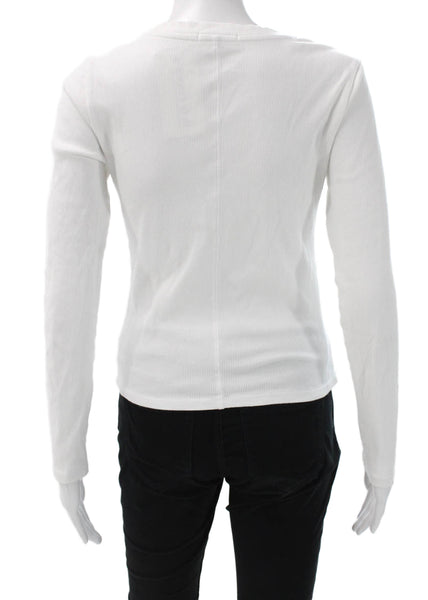 Z Supply Womens Basic Scoop Neck Long Sleeve Blouse White Cotton Blend Size S