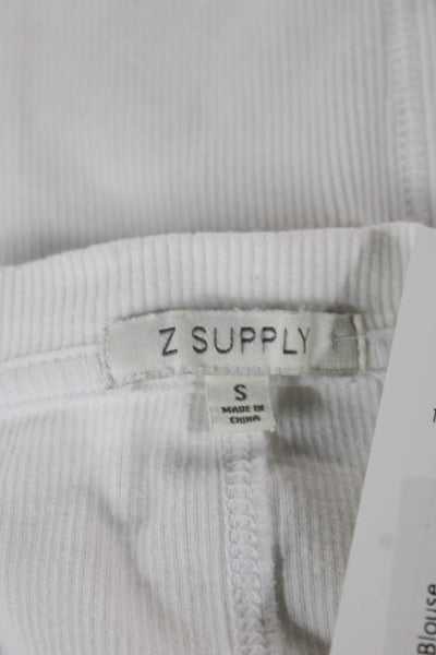 Z Supply Womens Basic Scoop Neck Long Sleeve Blouse White Cotton Blend Size S