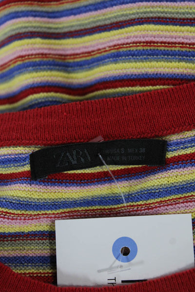 Zara Womens Ringer T-Shirt Striped Multicolor Cotton Short Sleeve Size S