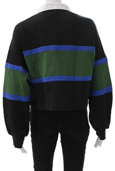 Champion Women Cropped Black Polo Cotton Blend Long Sleeve Size S