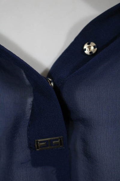Elisabetta Franchi  Navy Blue Silk Collared Top  Italian Size 44, US 8