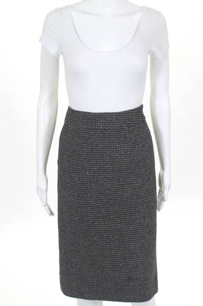 Giorgio Armani Black White Wool Tweed Pencil Skirt Size 48 Italian New $650