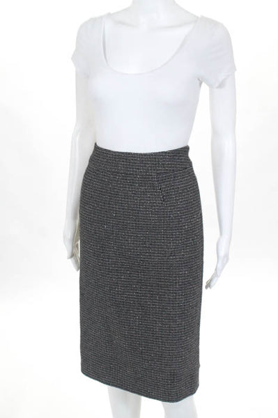 Giorgio Armani Black White Wool Tweed Pencil Skirt Size 48 Italian New $650
